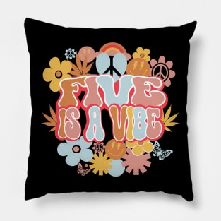 5th Birthday Retro Groovy Shirt, Five is a Vibe 5 Year Old Birthday Pillow