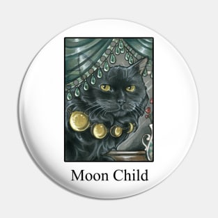 Black Cat - Moon Phases Necklace - Moon Child - Black Outlined Version Pin