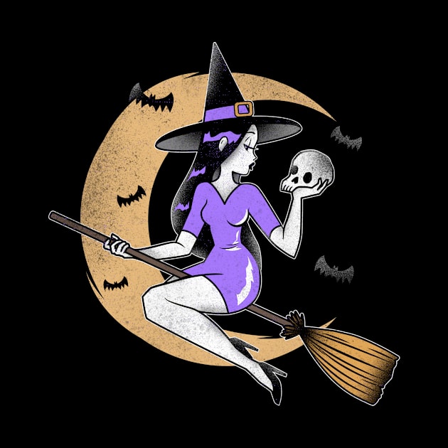 Halloween witch flying on broom by Biddie Gander Designs