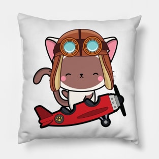 Cute white Cat is in a vintage plane Pillow