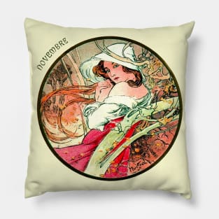 Art Nouveau November Calendar Alphonse Mucha Pillow