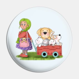 Girl Brings Pet Carriage Pin