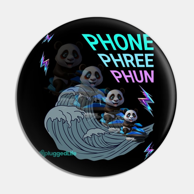 Panda Jetski Waverunner Phone Phree Phun Tee Pin by UnpluggedLife