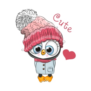 Cute penguin girl in a winter hat and scarf T-Shirt