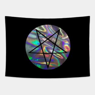 silver hologram print pentagram Tapestry