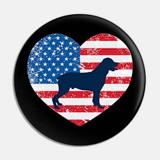 American Flag Heart Love Rottweiler Usa Patriotic 4Th Of July Pin