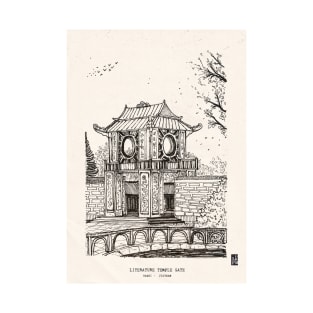 Gate of Literature Temple Hanoi Vietnam Pen and Ink Illustration T-Shirt