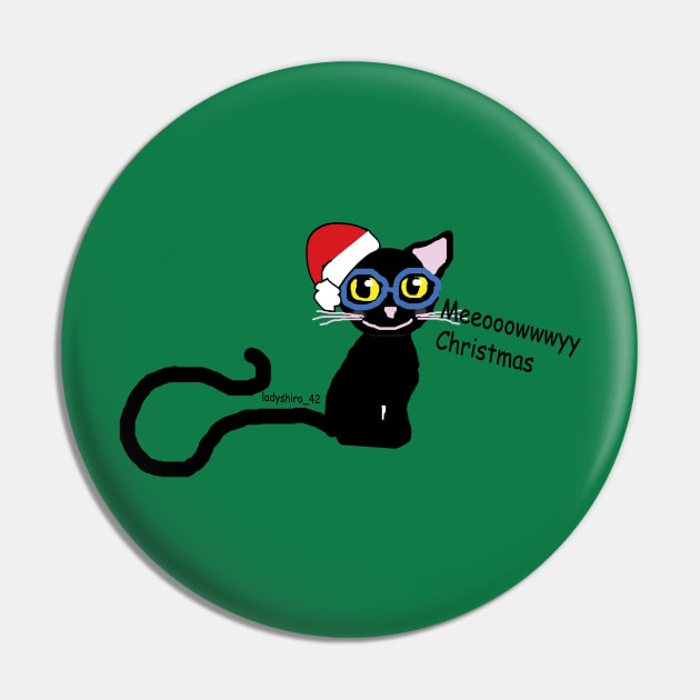 Meowy Christmas Black Cat Pin by ladyshiro42