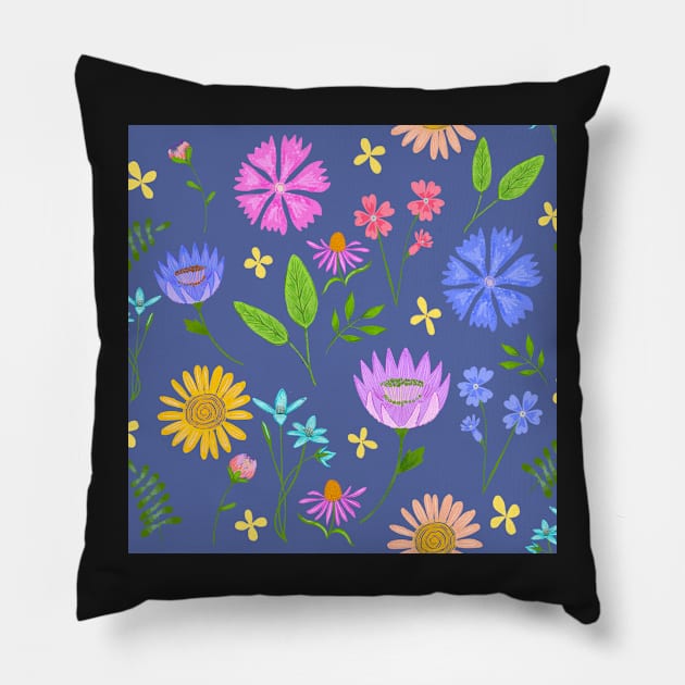 Wild flowers print Pillow by Papergrape