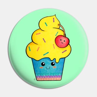 Cute as a Cupcake - Happy Colorful Cupcake With a Cherry on Top Pin