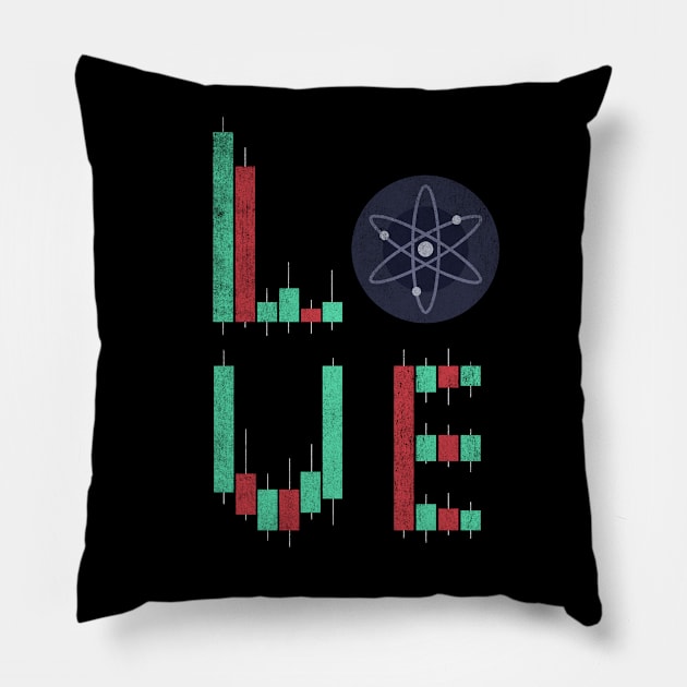 Vintage LOVE Stock Chart Cosmos ATOM Coin Valentine Crypto Token Cryptocurrency Blockchain Wallet Birthday Gift For Men Women Kids Pillow by Thingking About