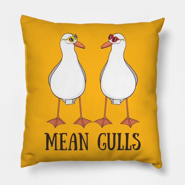 Mean Gulls, Funny Cute Seagull Joke Pillow by Dreamy Panda Designs