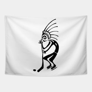 Kokopelli hockey black Tapestry