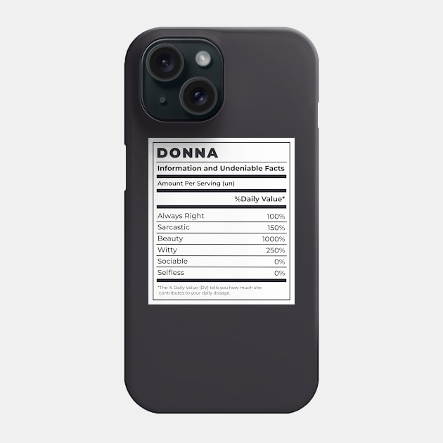 Funny Food Label Female Ingredients DONNA Phone Case by SLAG_Creative