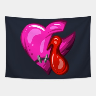 Pink Dead Zombie Heart Cartoon Illustration with Blood and for Valentines Day or Halloween Tapestry