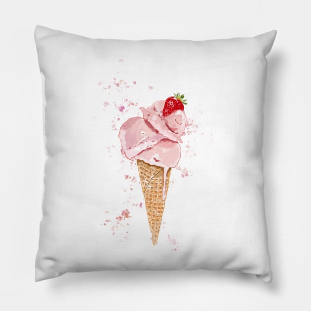 Strawberry ice cream cone Pillow by Leamini20