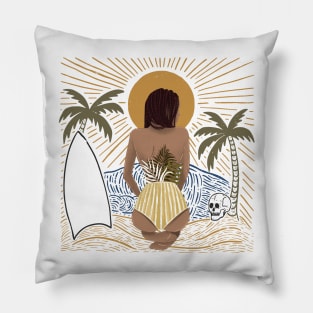 Woman With Plants on the Summer Beach Pillow