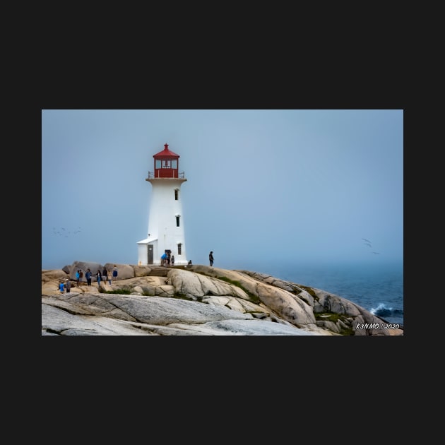 Peggys Cove Lighthouse on a Foggy Summer 's Day by kenmo