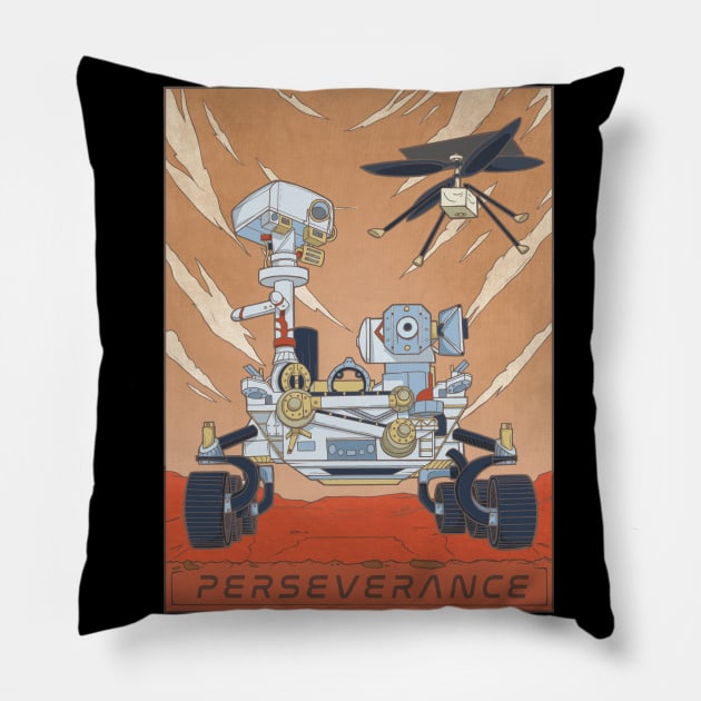 Mars Rover Perseverance and Ingenuity Helicopter Illustration Pillow by stacreek