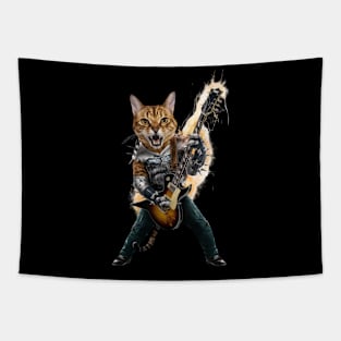 Cat Rock Bengal Funny Electric Guitar Punk Rocker Gift For Cat Mum Mom Dad Heavy Metal Kitten Cats Lover Tapestry