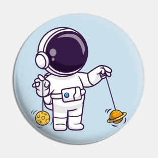 Cute Astronaut Playing Planet And Moon Yoyo Cartoon Pin