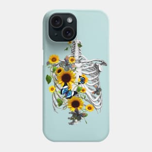 Botanical human skeleton art, Rib cage and flowers, sunflowers and butterflies ribcage Phone Case