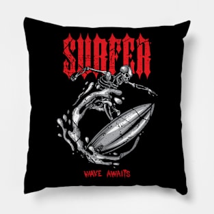 Surfer Metalhead Skeleton Pillow