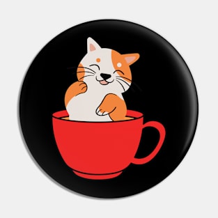 Cute cat in a red coffee cup Pin