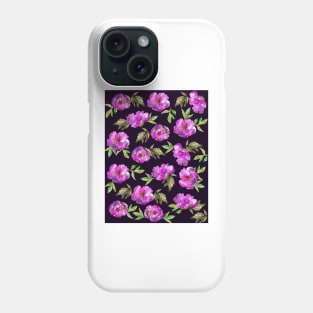 Peonies Flowers Watercolor Ink Cute dark purple Phone Case