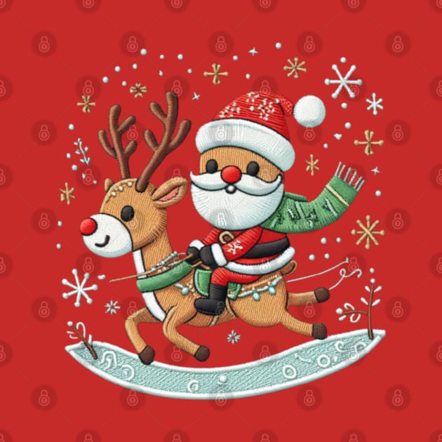 Christmas Santa Reindeer embroidery style 05 by fadinstitute