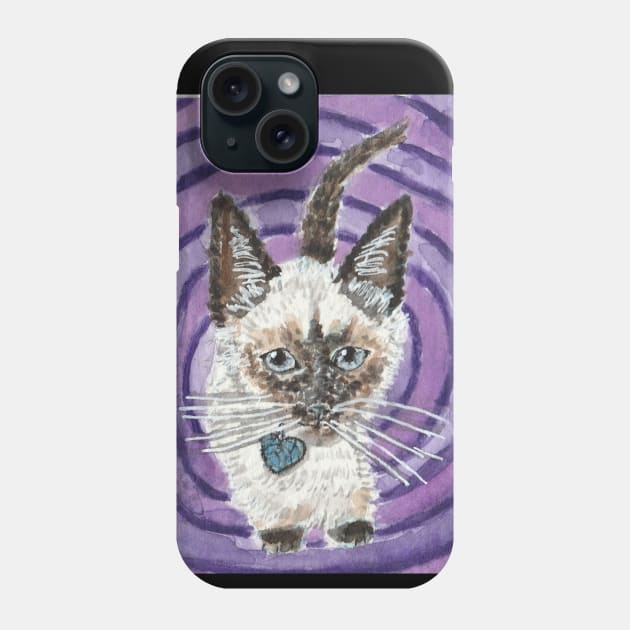 Baby Siamese kitten cat purple watercolor painting Phone Case by SamsArtworks