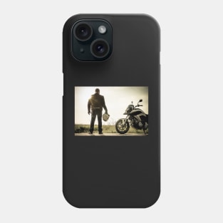 Biker on a misty sunset Phone Case