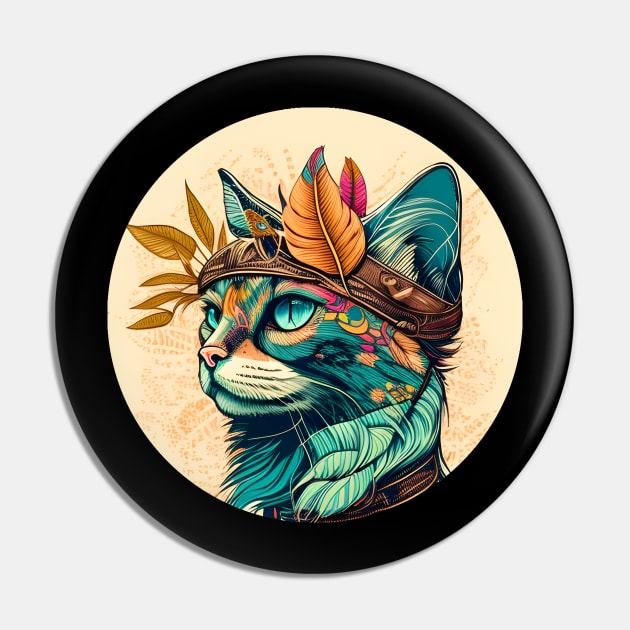 Cat Mom Boho - Colorful Cat Kitten Lover Pin by Felix Rivera