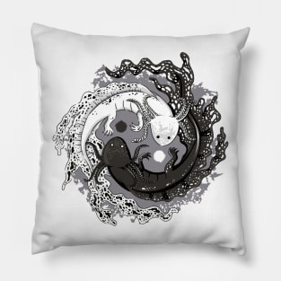 yin yang creature  axolotl Japanese symbol healing Pillow