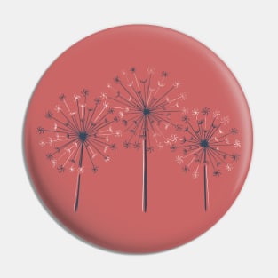 Pinks Dandelions linocut Pin