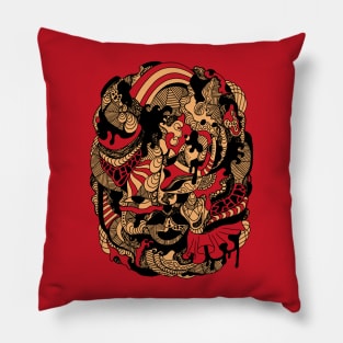 Abstract Wave of Thoughts No 2 - Red and Cream Pillow