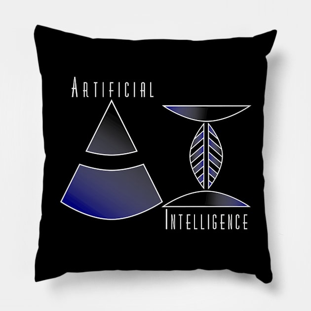 Artificial Intelligence | Geometric Letters Slogan Black Pillow by aRtVerse