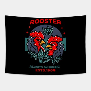 Double Rooster Illustration Hand Drawn Tapestry