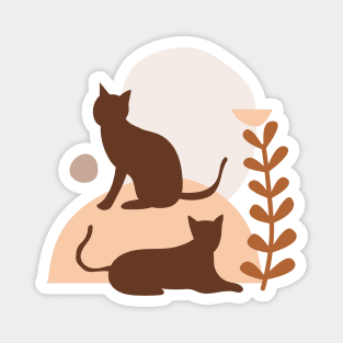 Boho Brown Cats Shapes and Leaves Illustration Magnet