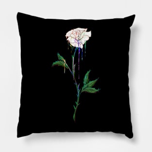 White Rose With Dripping Paint Pillow