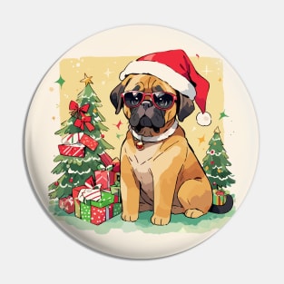 christmas vacation MASTIFF WEARING SANTA HAT AND GLASSESS Pin