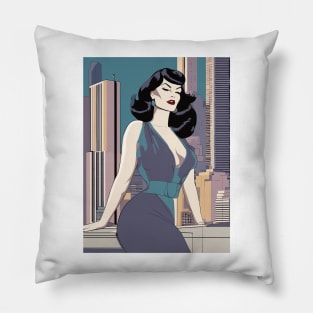 Azure Charm Ledge Sitter Bettie Page Retro Art Deco Pillow