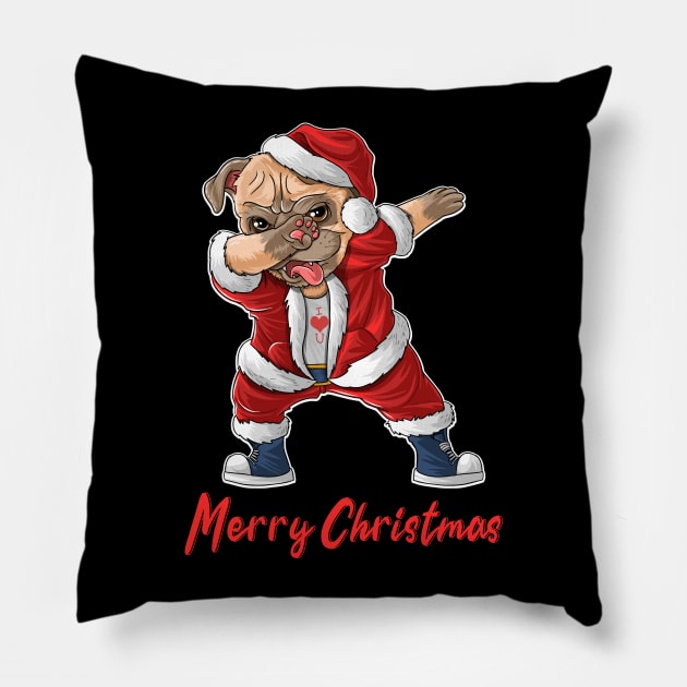 Dabbing Dog Santa Hat Merry Christmas Pillow by DragonTees