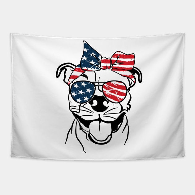 Cool Patriot Pitbull | 4th Of July Unique Pitbull T-shirt Tapestry by POD Anytime