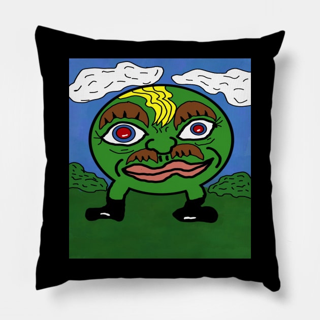 green ball lizard creature with mustache Pillow by Catbrat