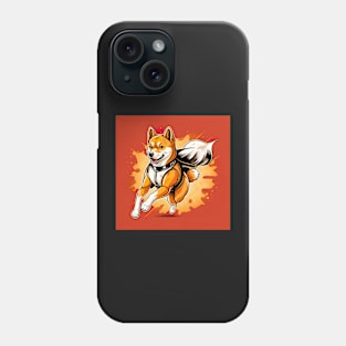 Shiba Inu Super Hero Style Running Drawing Illustration Phone Case