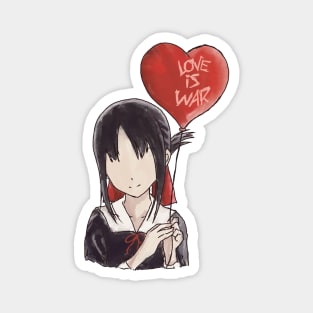 Kaguya sama Kaguya shinomiya holding a heart-shaped red balloon with text on it in an aesthetic watercolor art Magnet