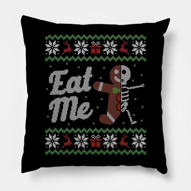 Ugly Christmas Sweater Gingerbread Skeleton Eat Me Pillow by HolidayoftheWeek