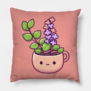 Cute Purple Flower in a Pot | Kawaii Cute Plant Illustration | Cute Kawaii Houseplant Pillow