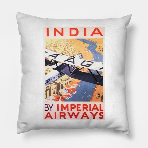 INDIA IMPERIAL AIRWAYS Advertisement British Airline Vintage Airplane Pillow by vintageposters